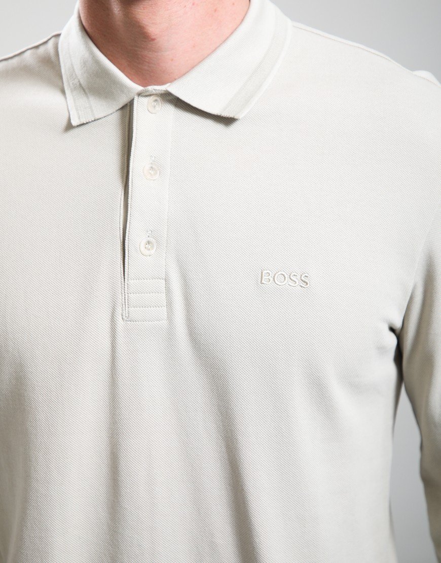BOSS Plisy Long Sleeve Polo Shirt Light Beige