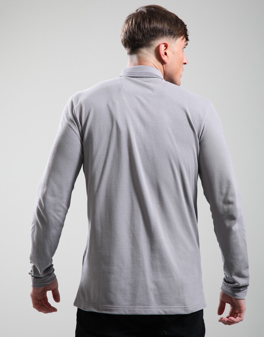 BOSS Plisy Long Sleeve Polo Shirt Open Grey