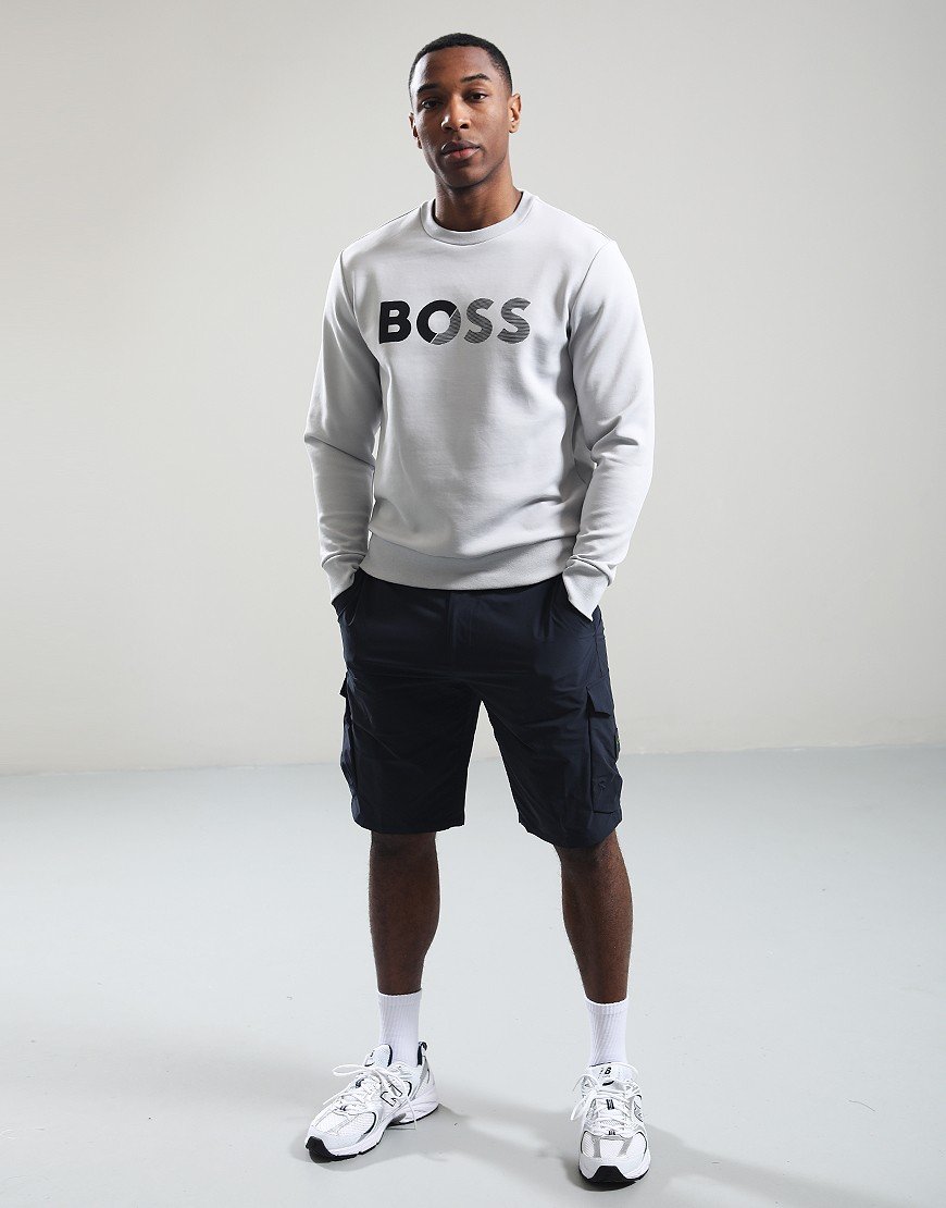 BOSS Salbo Tape Logo Crew Sweat Light Pastel Grey