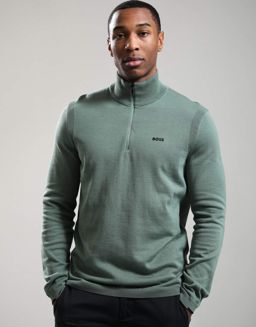 BOSS K_Ever-X Quarter Zip Knit Open Green