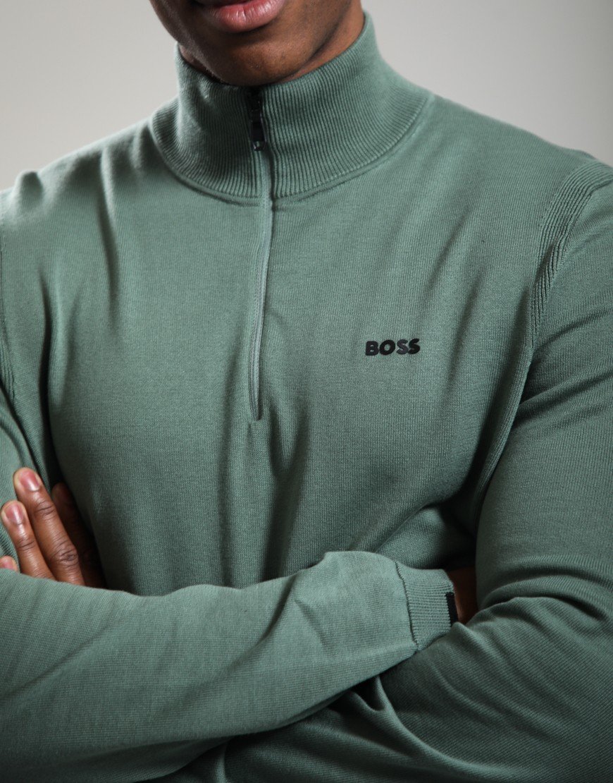 BOSS K_Ever-X Quarter Zip Knit Open Green