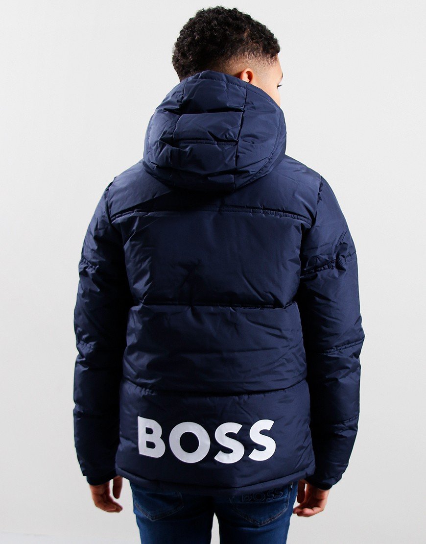BOSS Kids Hooded Puffer Jacket Navy