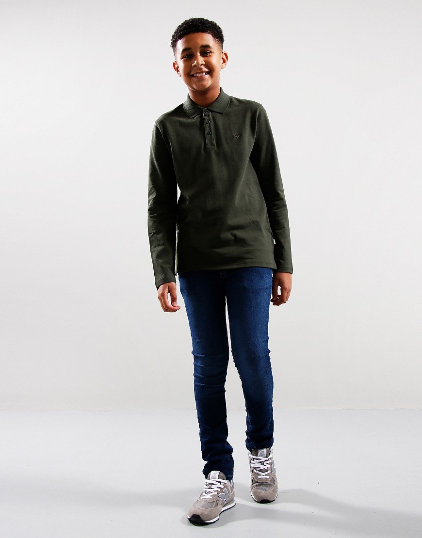 BOSS Kids Long Sleeve Polo Shirt Forest Green