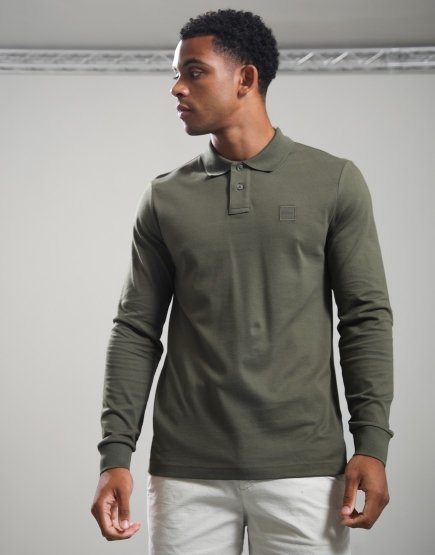 BOSS Passerby Long Sleeve Polo Shirt Bright Green