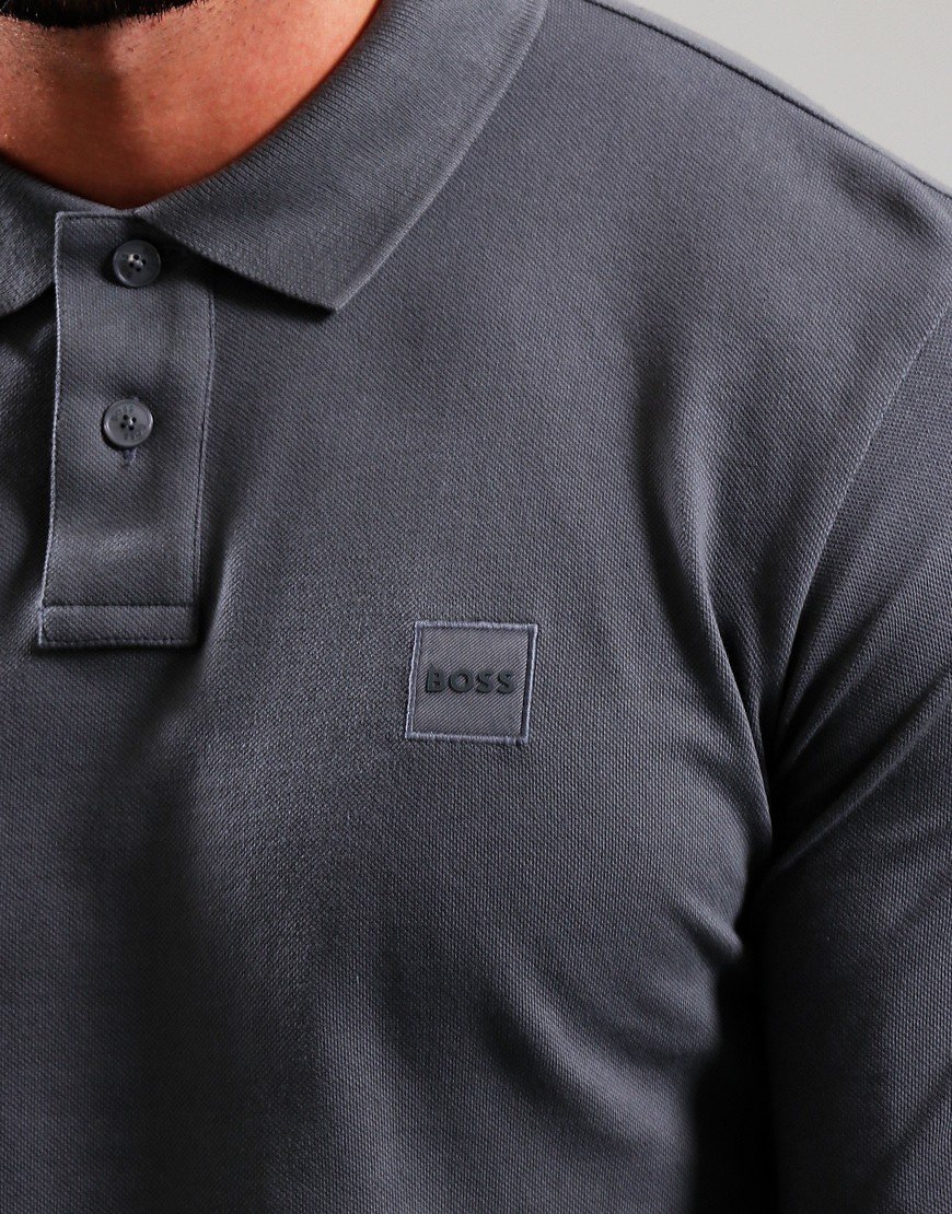 BOSS Passerby Long Sleeve Polo Shirt Dark Grey Terraces Menswear
