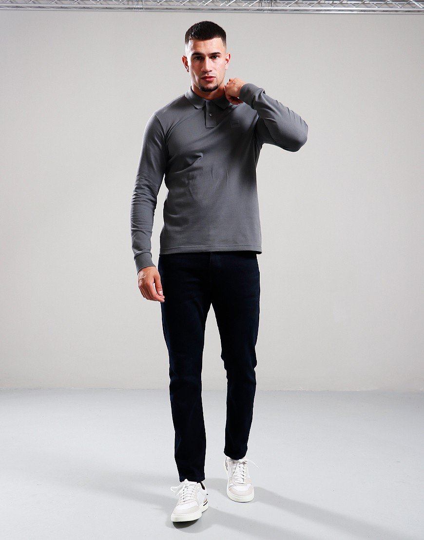 BOSS Passerby Long Sleeve Polo Shirt Dark Grey