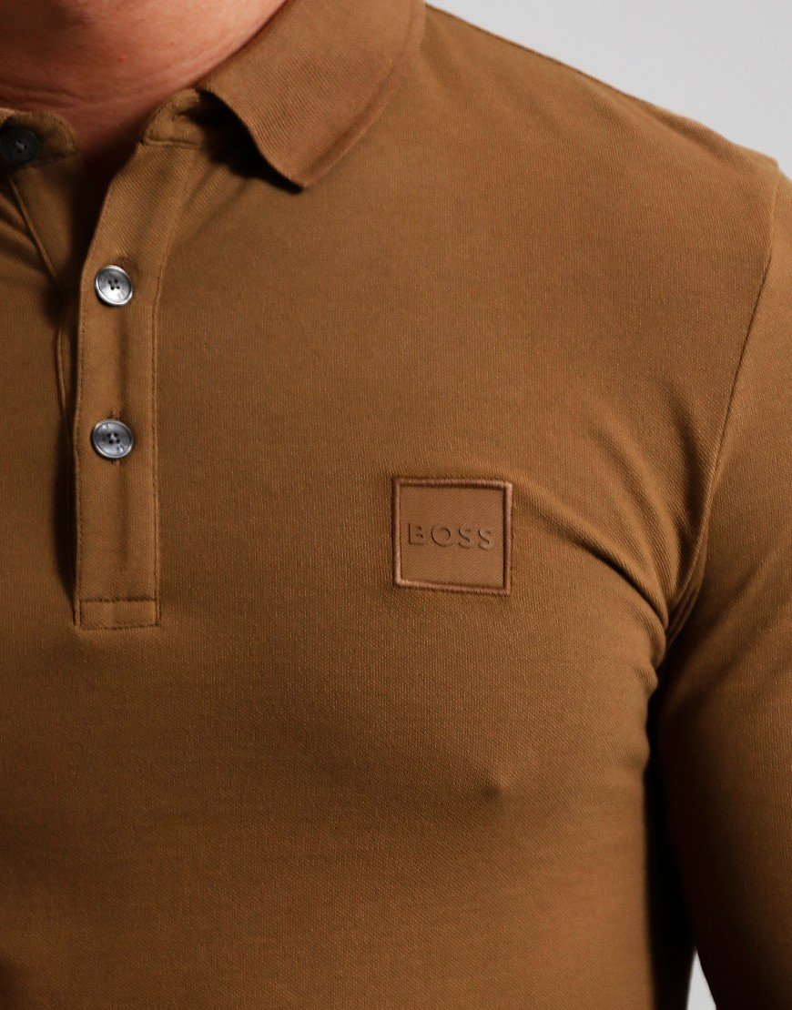 BOSS Passerby Long Sleeve Polo Shirt Open Beige