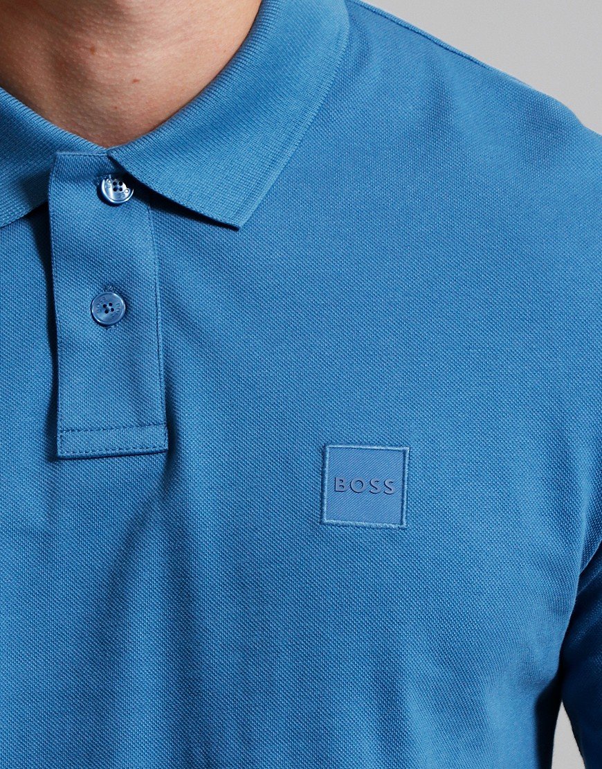 BOSS Passerby Long Sleeve Polo Shirt Open Blue