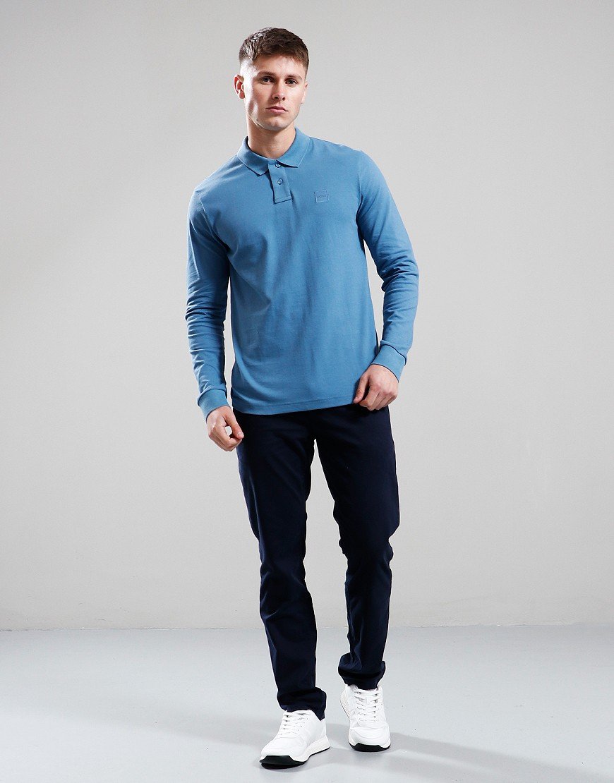 BOSS Passerby Long Sleeve Polo Shirt Open Blue