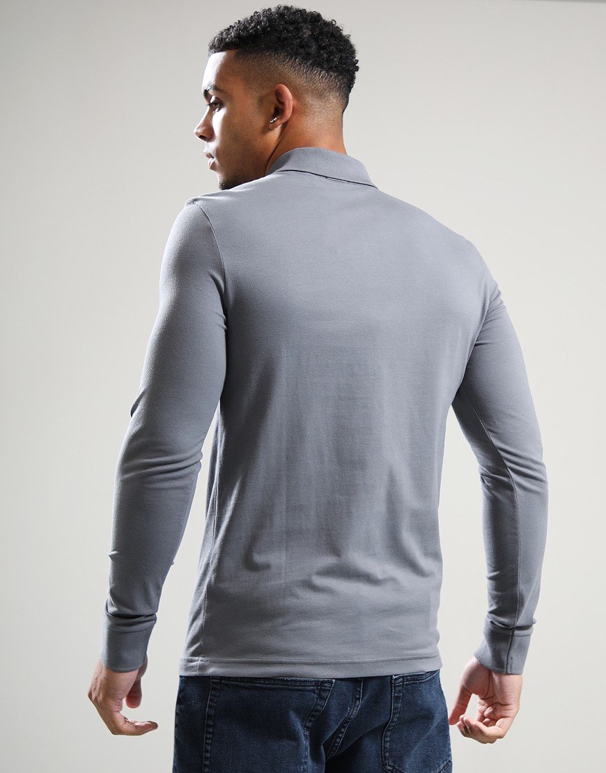 BOSS Passerby Long Sleeve Polo Shirt Open Grey