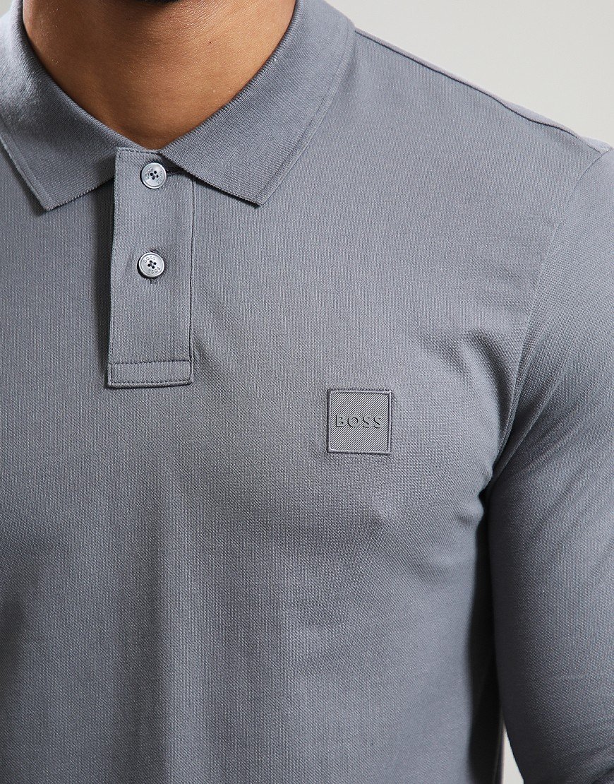 BOSS Passerby Long Sleeve Polo Shirt Open Grey