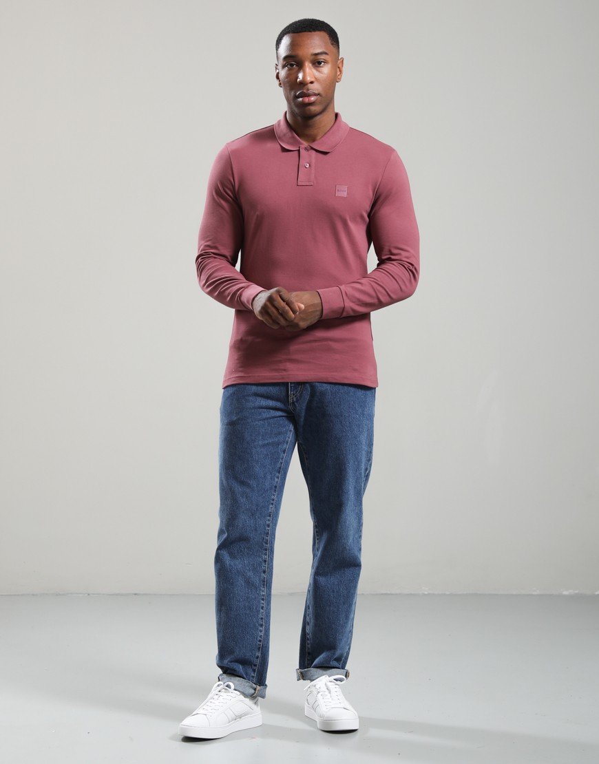 BOSS Passerby Long Sleeve Polo Shirt Medium Red