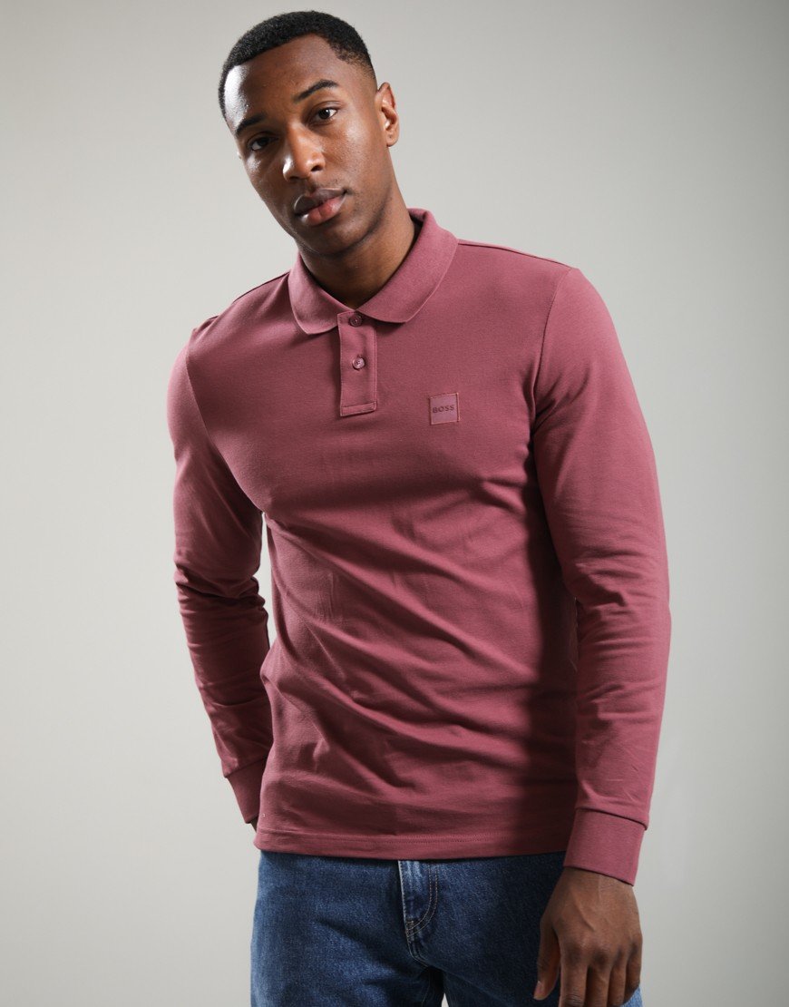 BOSS Passerby Long Sleeve Polo Shirt Medium Red