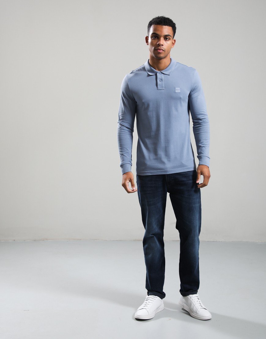 BOSS Passerby Long Sleeve Polo Shirt Medium Blue 424