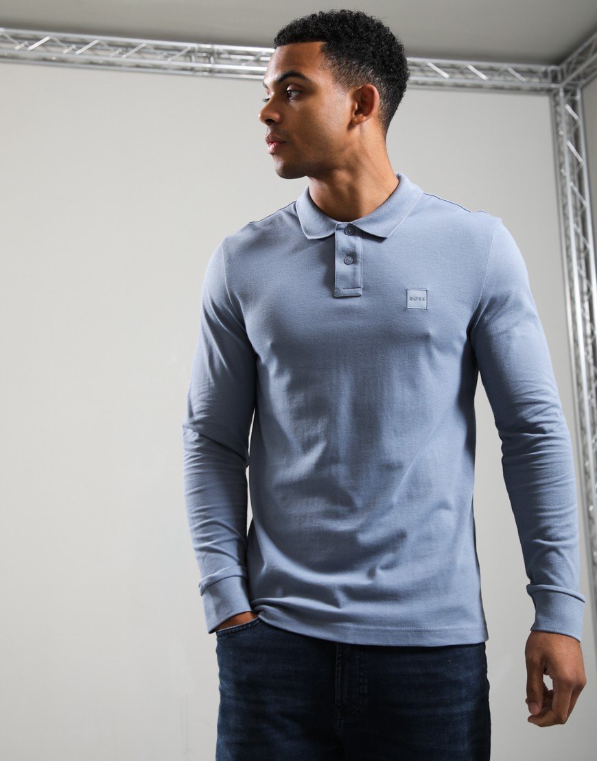 BOSS Passerby Long Sleeve Polo Shirt Medium Blue 424