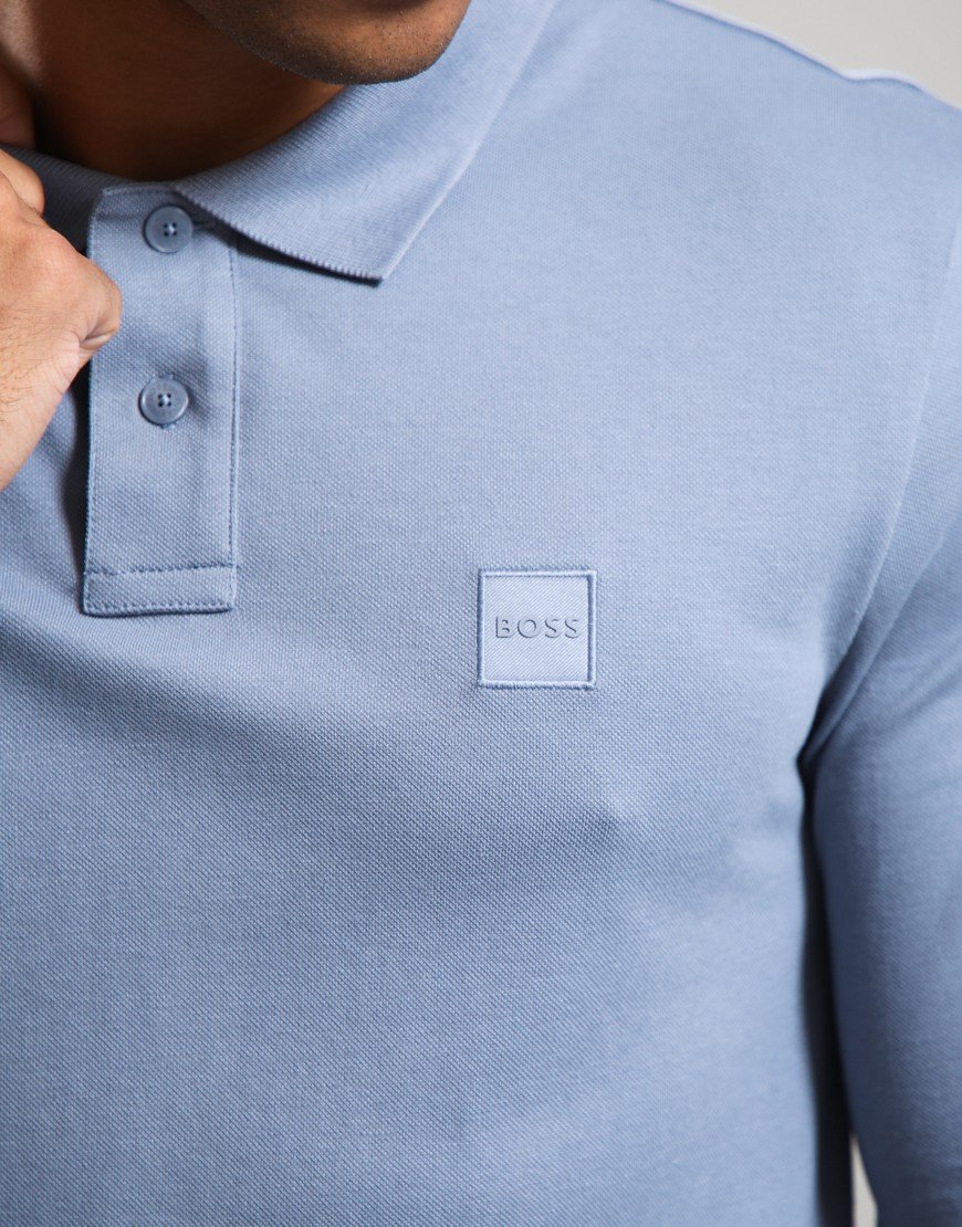 BOSS Passerby Long Sleeve Polo Shirt Medium Blue 424