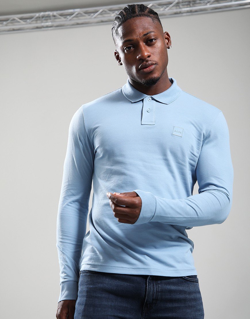 BOSS Passerby Long Sleeve Polo Shirt Light Pastel Blue
