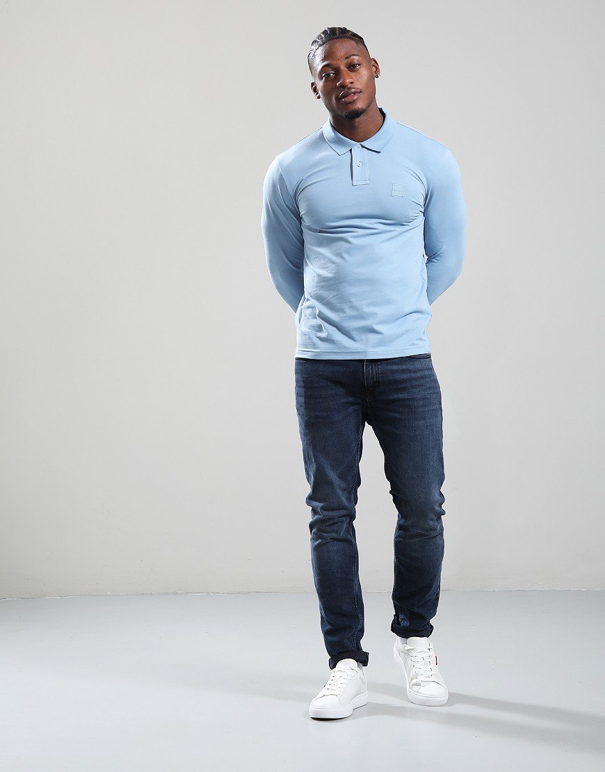 BOSS Passerby Long Sleeve Polo Shirt Light Pastel Blue