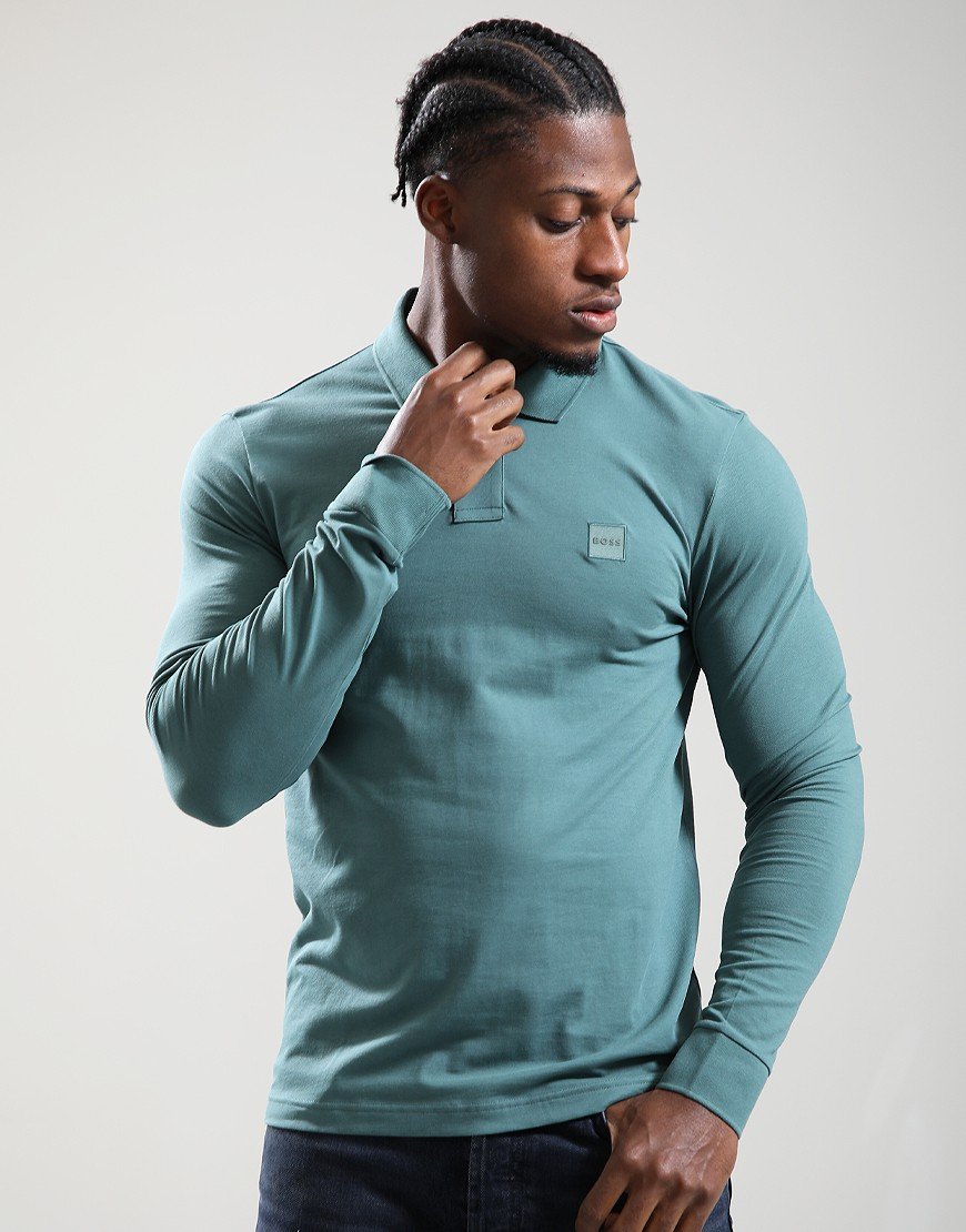 BOSS Passerby Long Sleeve Polo Shirt Open Green