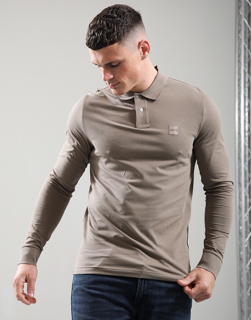 BOSS Passerby Long Sleeve Polo Shirt Open Green 346