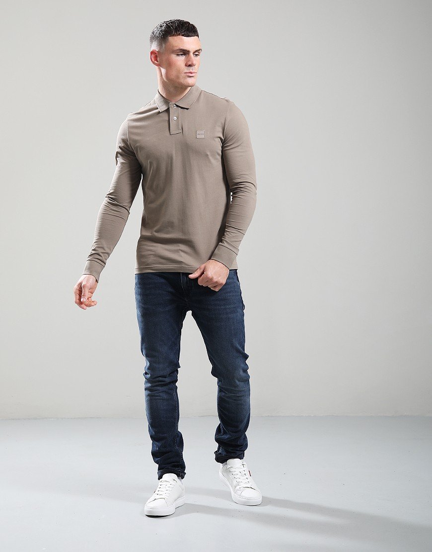 BOSS Passerby Long Sleeve Polo Shirt Open Green 346