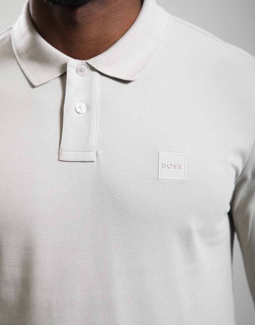 BOSS Passerby Long Sleeve Polo Shirt Open Grey