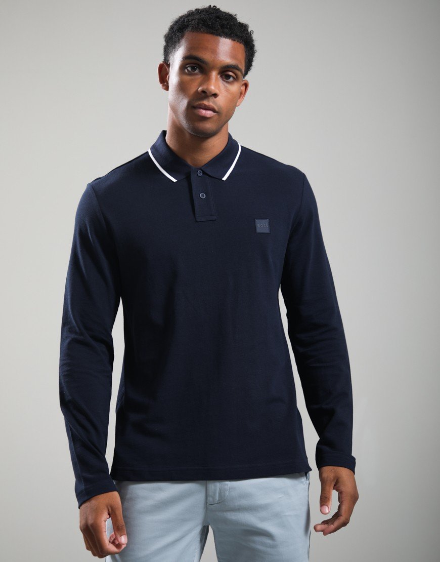BOSS Passerford Long Sleeve Polo Shirt Dark Blue