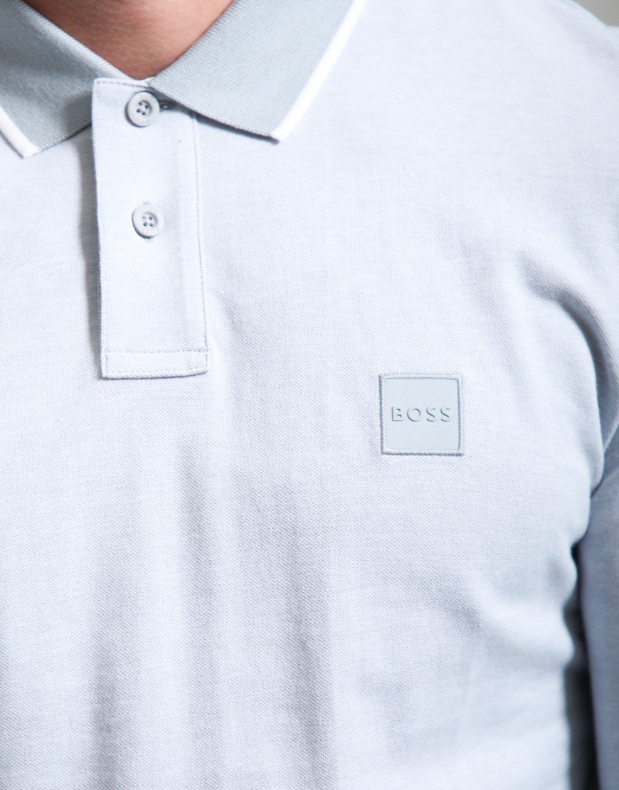 BOSS Passerford Long Sleeve Polo Shirt Open Grey