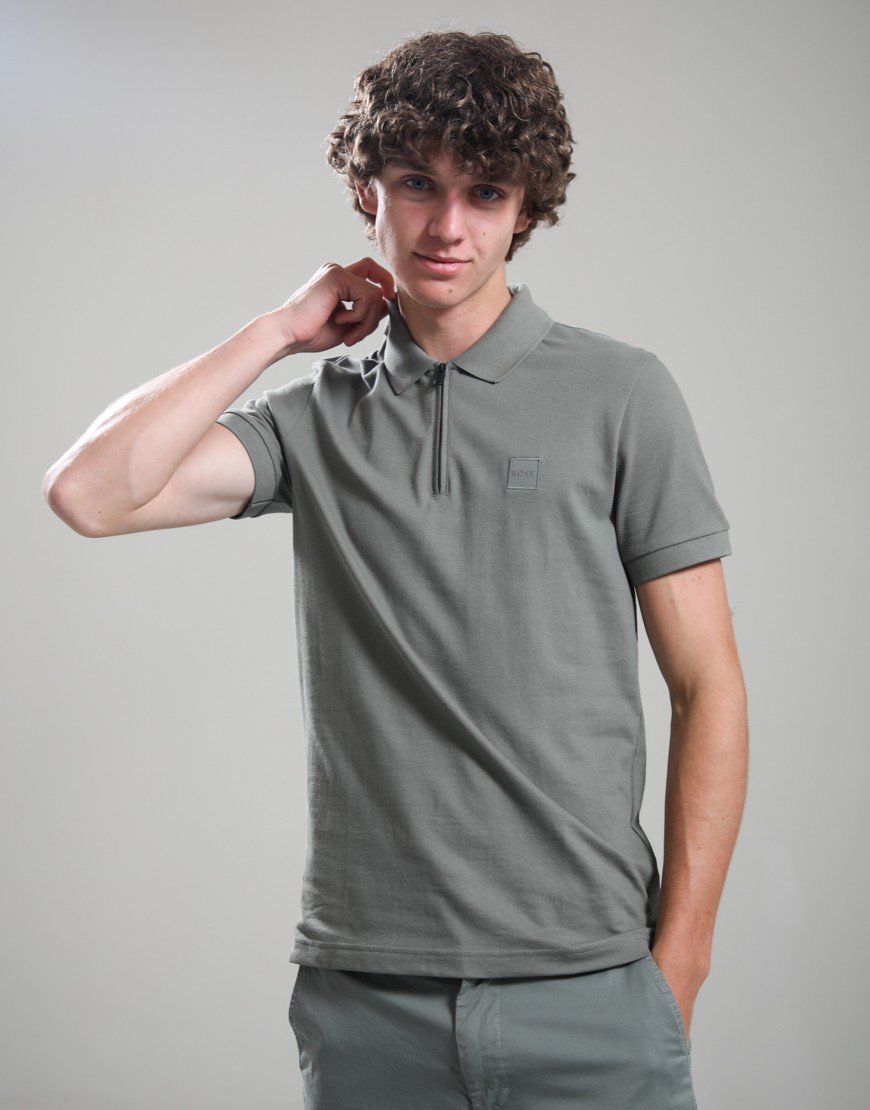 BOSS Passerzip Polo Shirt Open Grey