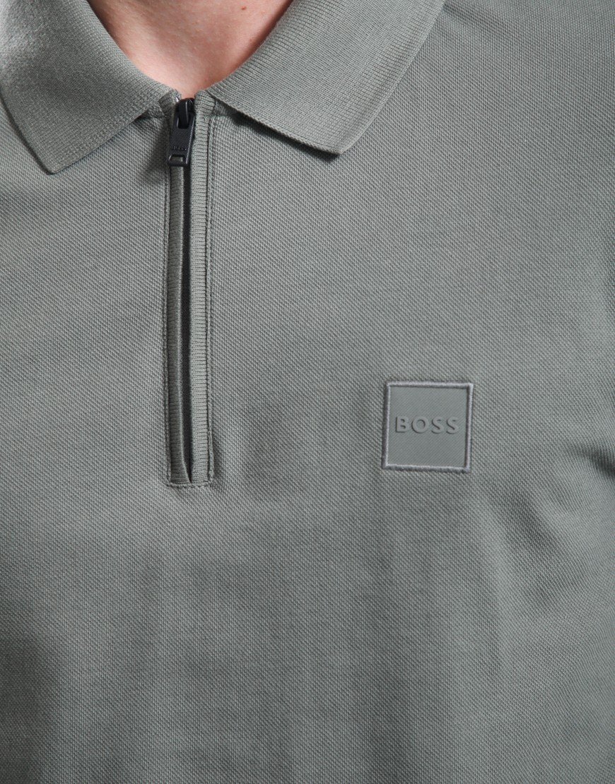 BOSS Passerzip Polo Shirt Open Grey