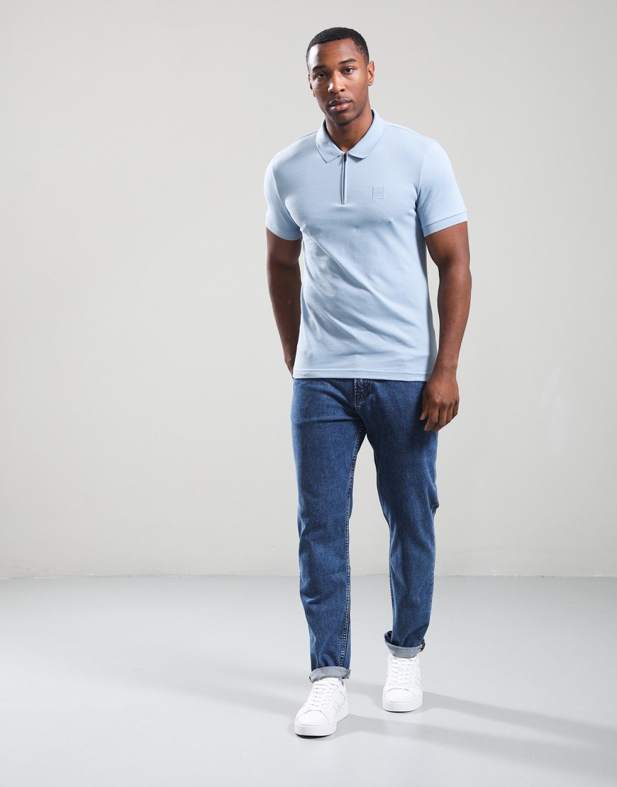 BOSS Passerzip Polo Shirt Light Pastel Blue
