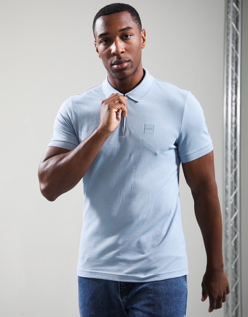BOSS Passerzip Polo Shirt Light Pastel Blue