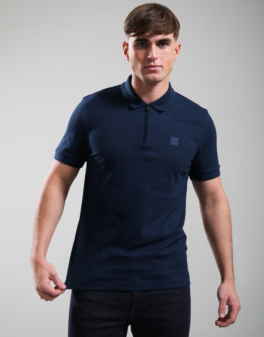 BOSS Passerzip Polo Shirt Open Blue