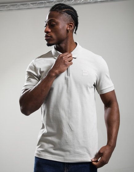 BOSS Passerzip Polo Shirt Open Grey
