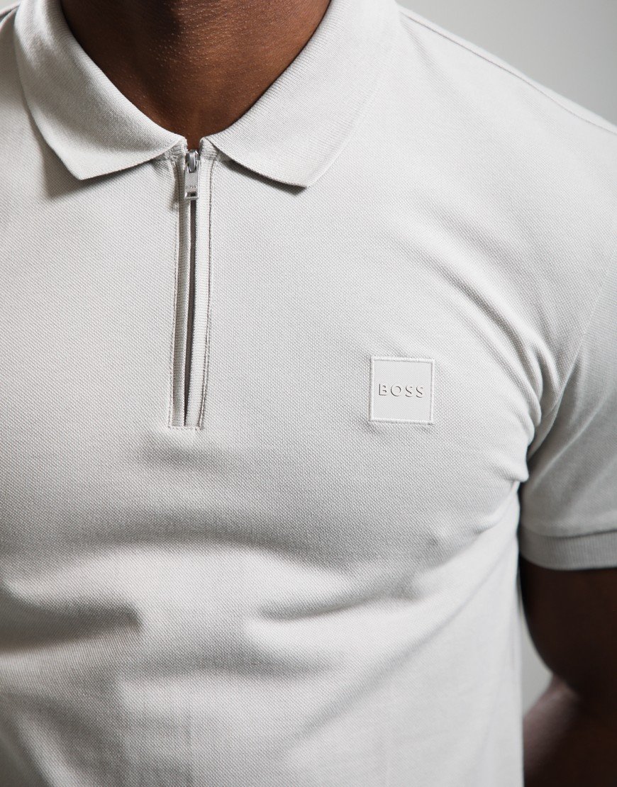 BOSS Passerzip Polo Shirt Open Grey