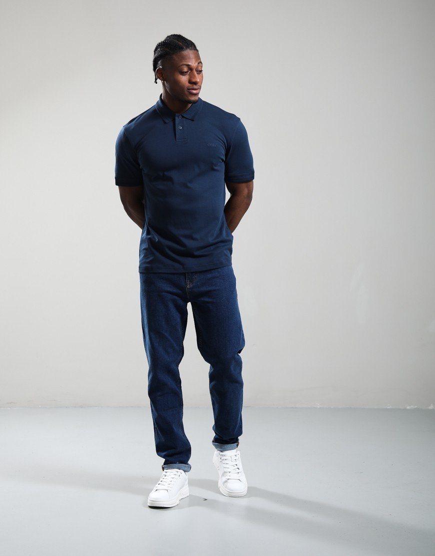 BOSS Pe_Interlock Polo Shirt Open Blue