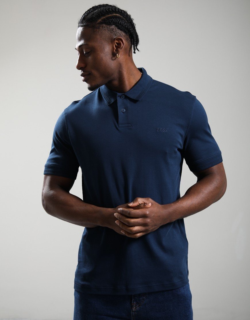 BOSS Pe_Interlock Polo Shirt Open Blue