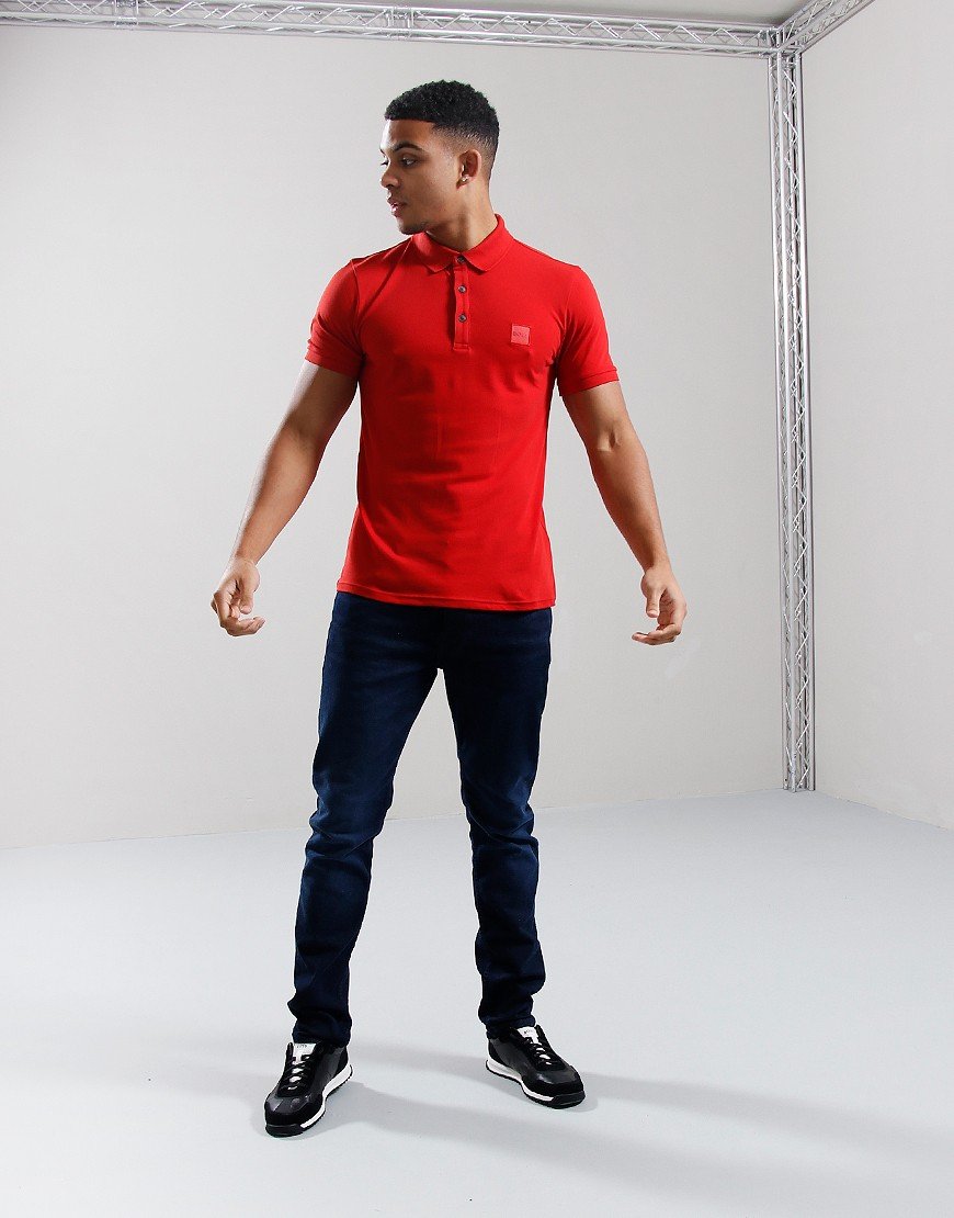 bright crimson polo shirt