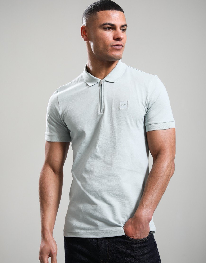 BOSS Passerzip Polo Shirt Silver