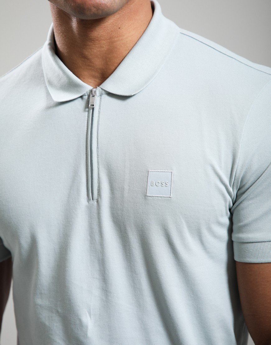 BOSS Passerzip Polo Shirt Silver