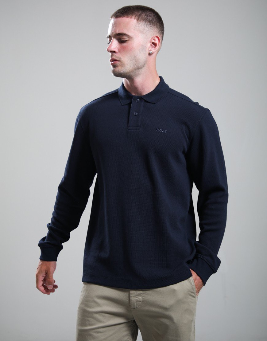 BOSS Petempestolong Long Sleeve Polo Shirt Dark Blue