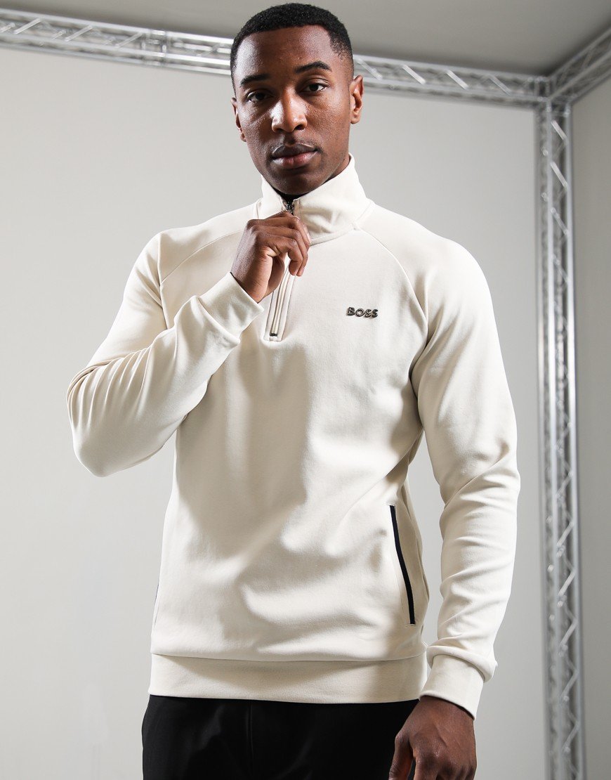 BOSS Sense Quarter Zip Sweat Open White