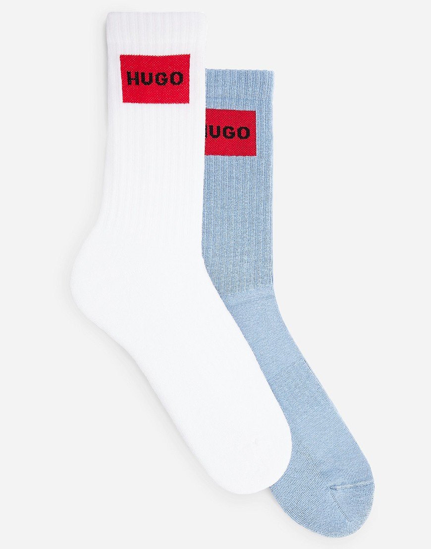 Hugo Qs Rib Label Cc Calzini Uomo - 2 Paia EU 43-46 - Bianco E Nero
