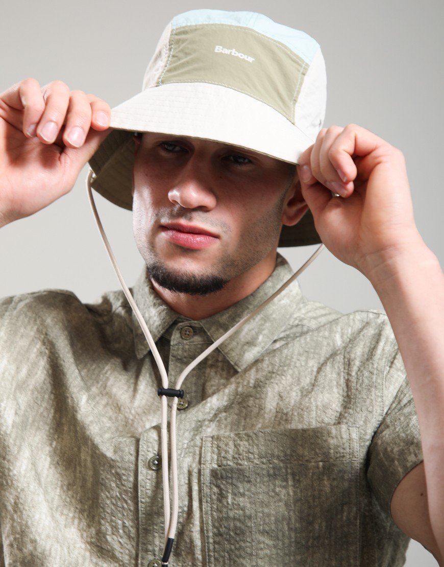 Barbour Festival Reversible Bucket Hat  Bleached Olive