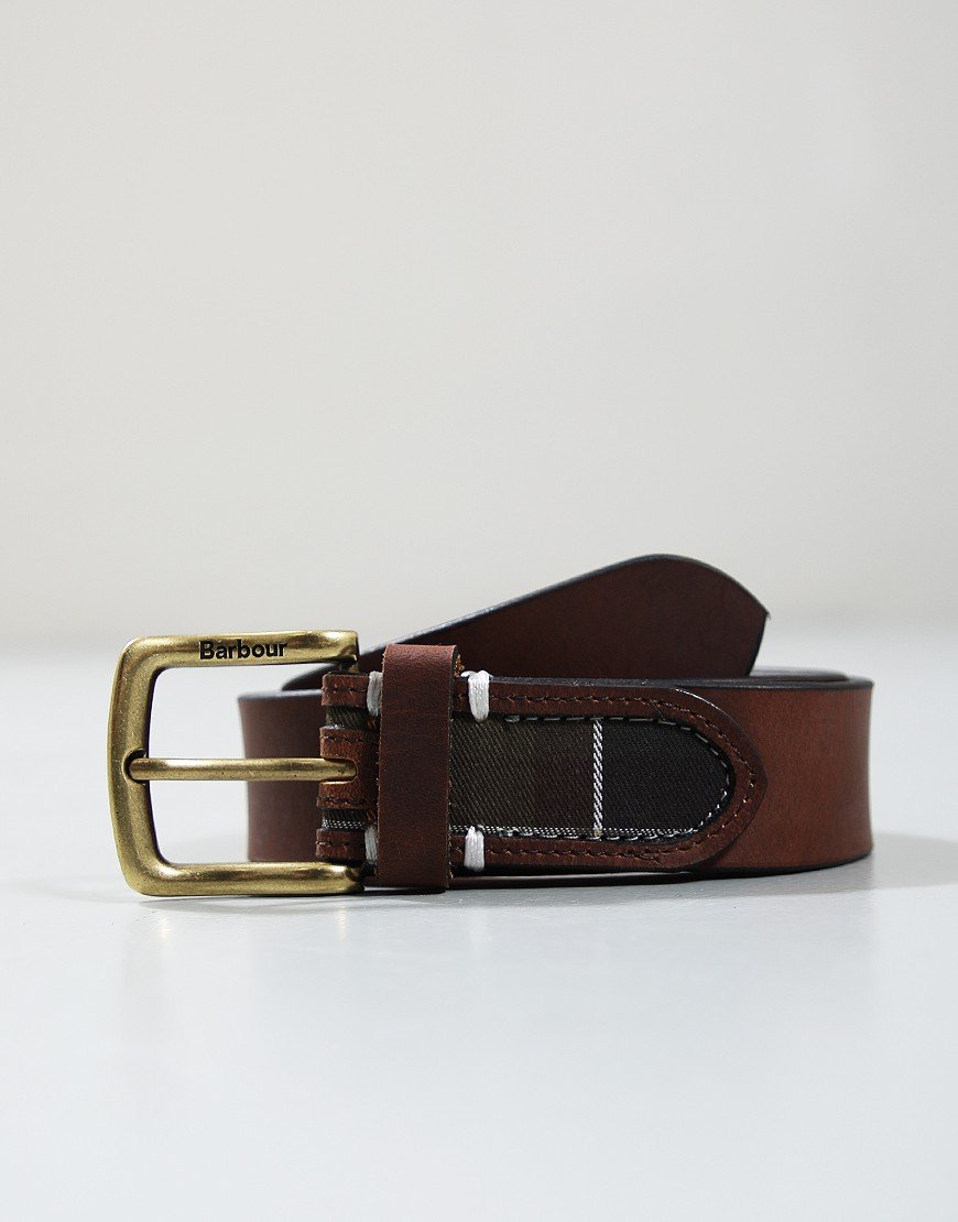 Barbour Tartan/Leather Belt Brown