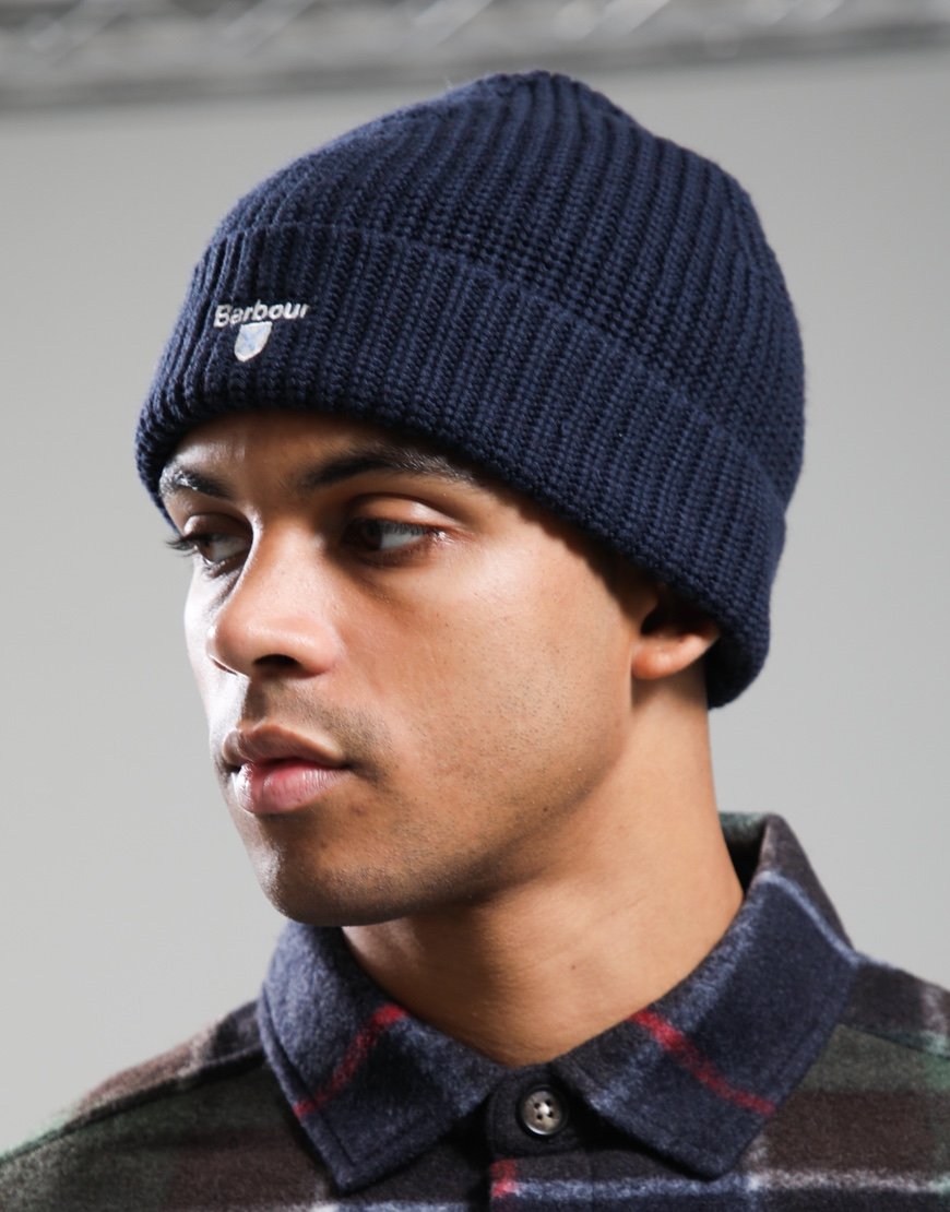 Barbour Cascade Knitted Beanie Hat Navy