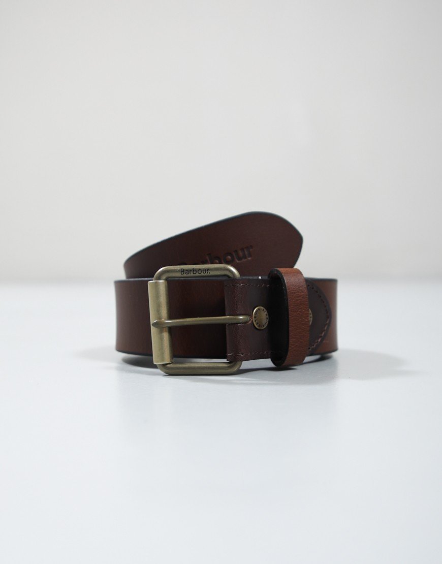 Barbour Contrast Leather Belt Olive Brown/Brown