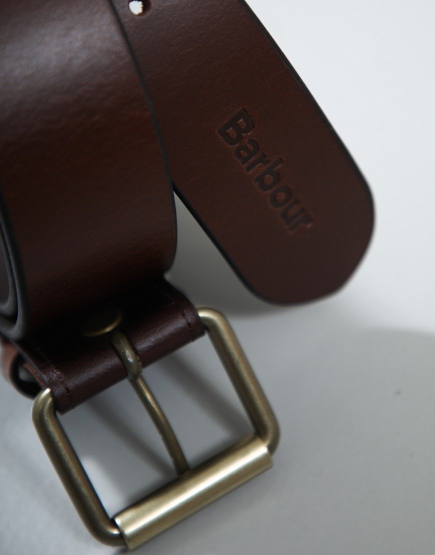 Barbour Contrast Leather Belt Olive Brown/Brown