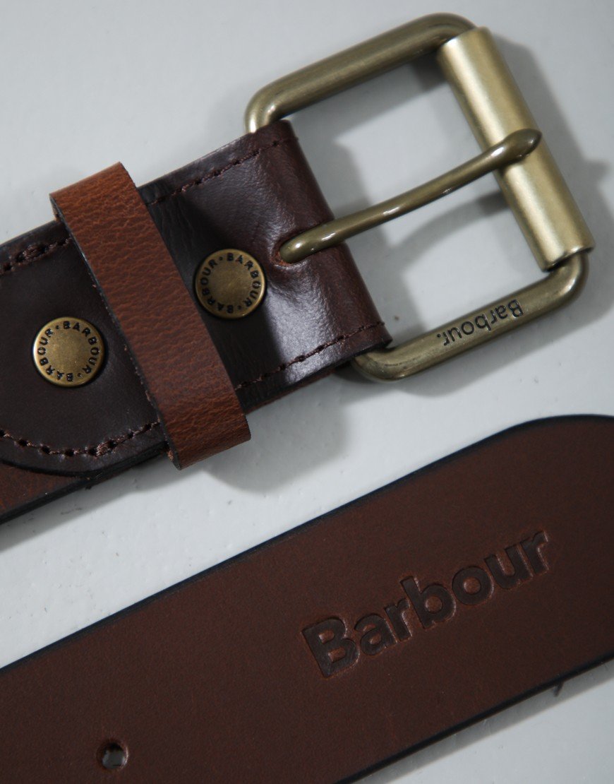 Barbour Contrast Leather Belt Olive Brown/Brown