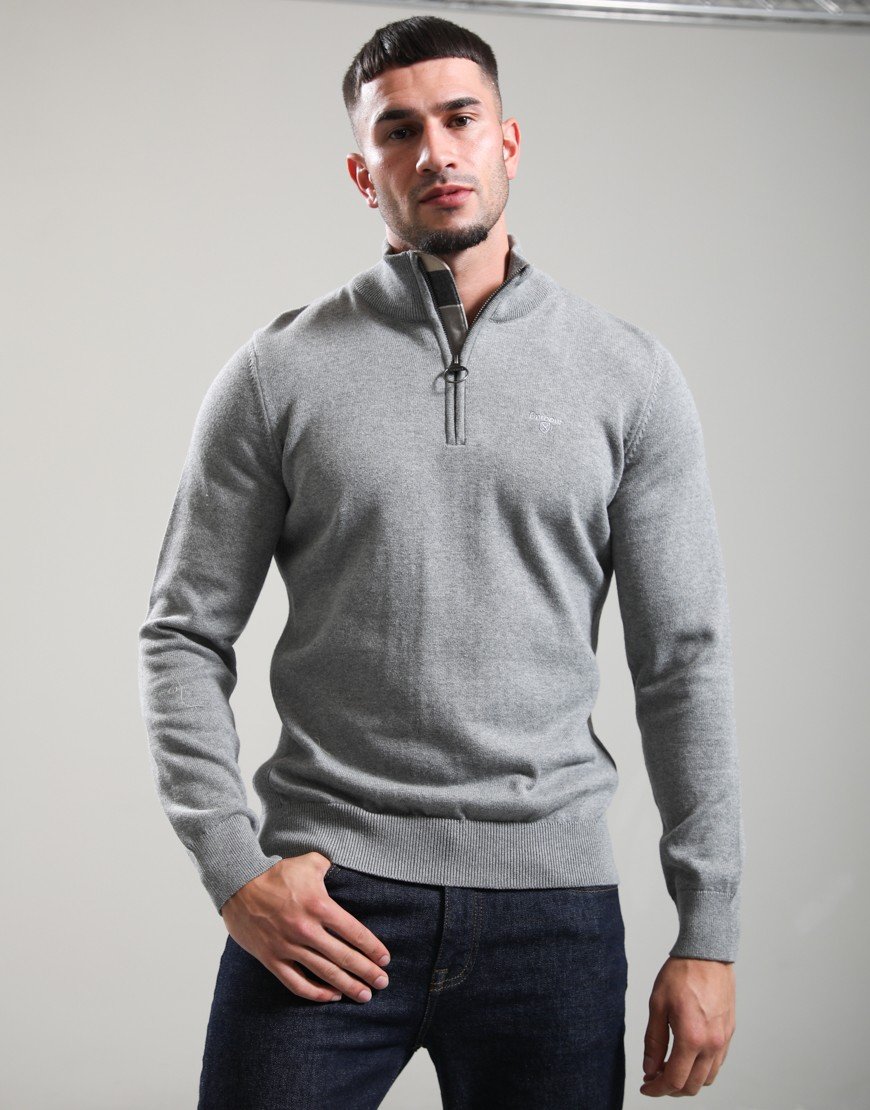 Barbour Cotton Half Zip Knit Grey Marl